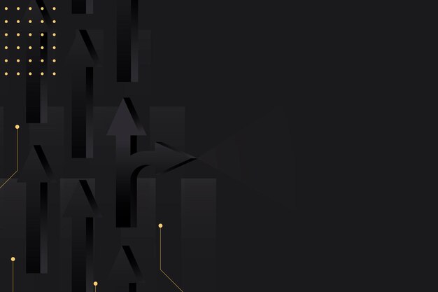 Fondo de flecha negra, borde abstracto, vector de diseño dorado