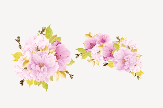 fondo de flor de cerezo y diseño de ilustración de corona