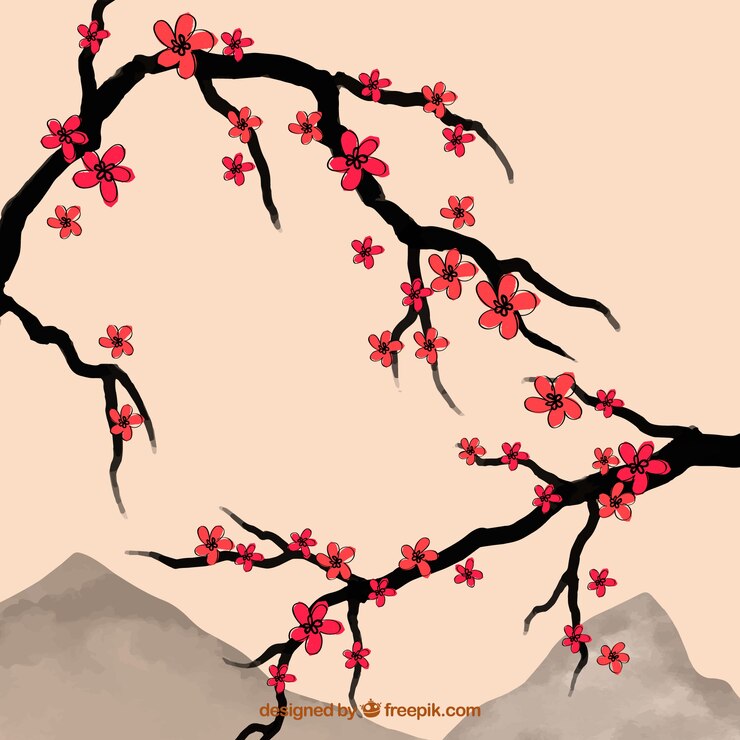 Vector gratuito fondo de flor de cerezo en estilo de tinta