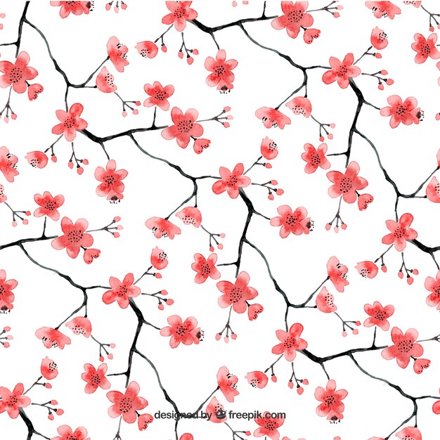 Fondo de flor de cerezo con flores de acuarela