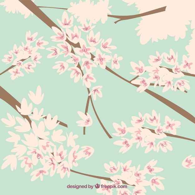 Fondo de flor de cerezo con flores hechas a mano