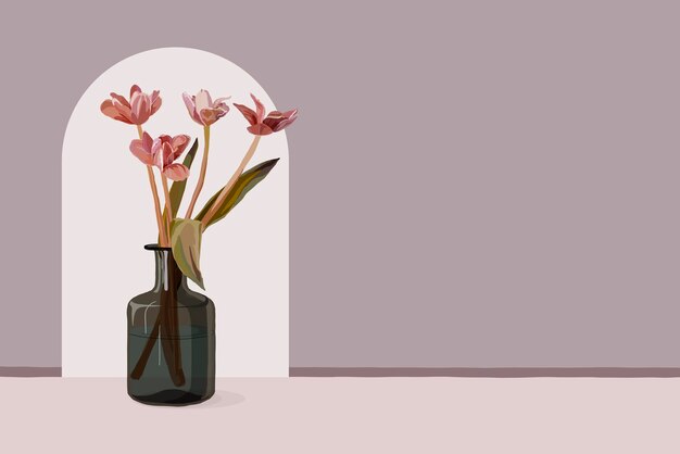 Fondo de flor rosa, borde de tulipán en vector de diseño femenino