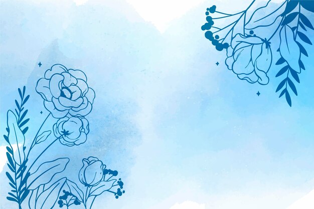 Fondo floral acuarela con elementos dibujados a mano