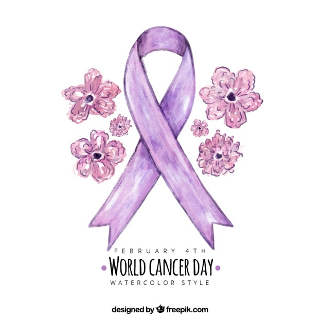 Vector gratuito fondo floral con cinta morada para el día mundial del cáncer