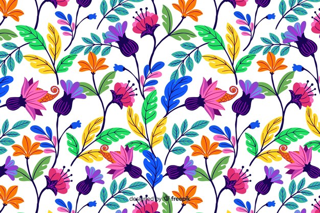 Fondo floral colorido dibujado
