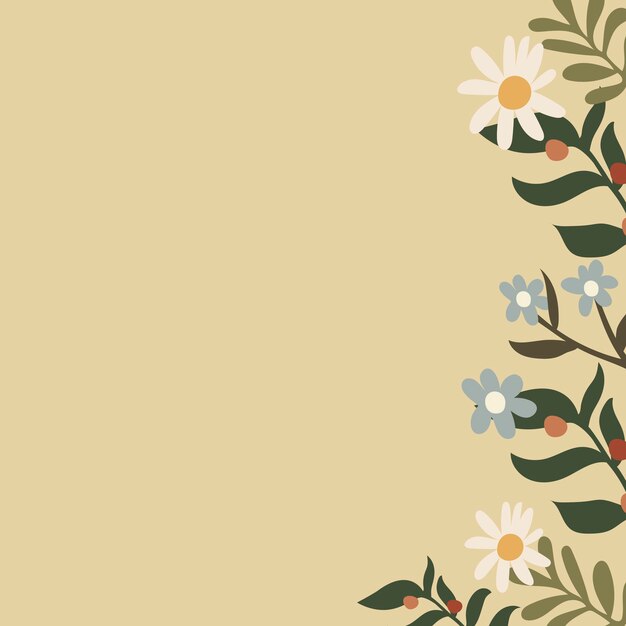 Fondo floral crema, borde de doodle estético en vector de tono tierra