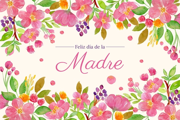 Vector gratuito fondo floral del día de la madre en acuarela en español