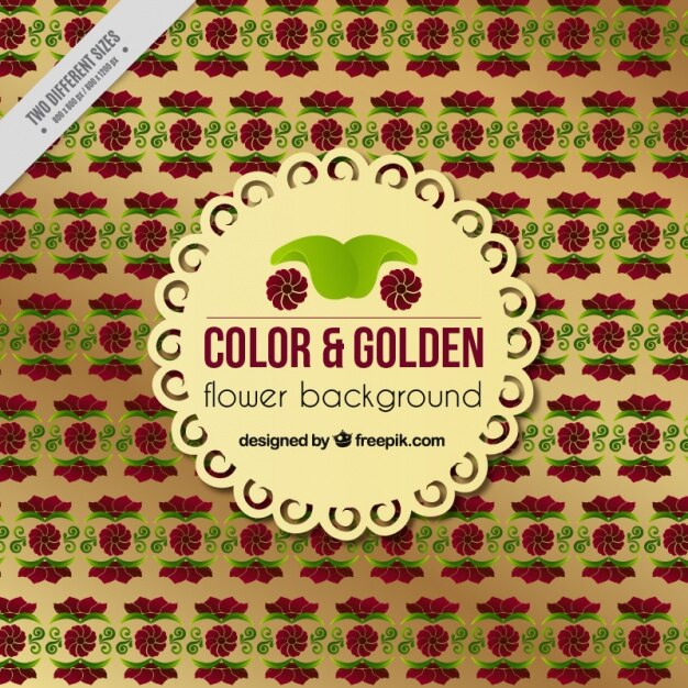 Vector gratuito fondo floral dorado con flores rojas