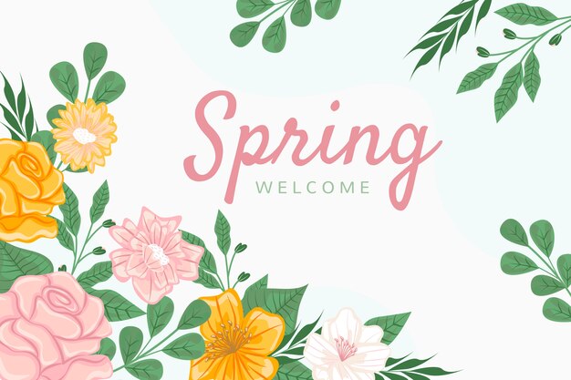 Fondo floral con letras de bienvenida de primavera