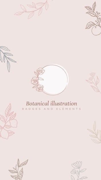 Fondo floral con marco y plantas en estilo lineart.