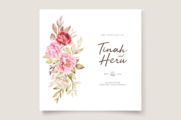 Fondo floral de peonía y diseño de tarjeta de marco