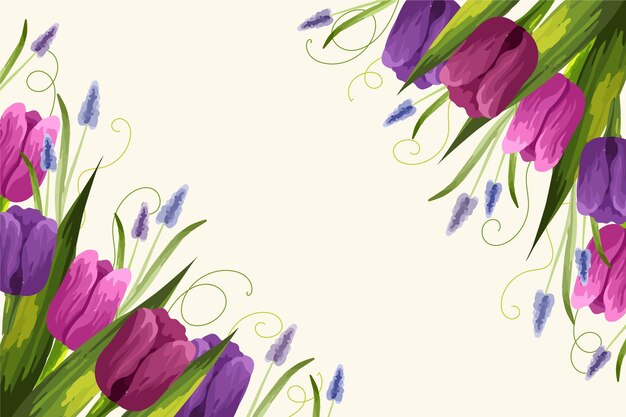 Fondo floral realista pintado a mano con tulipanes