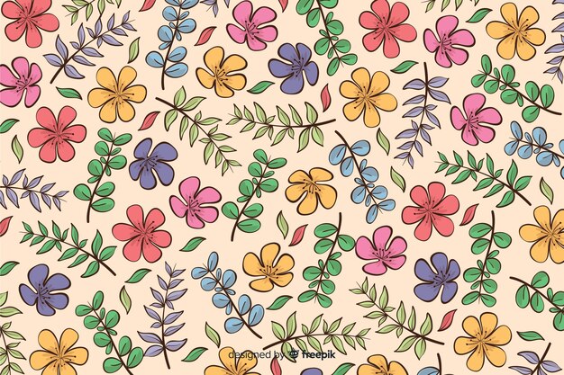 Fondo de flores coloridas dibujadas a mano