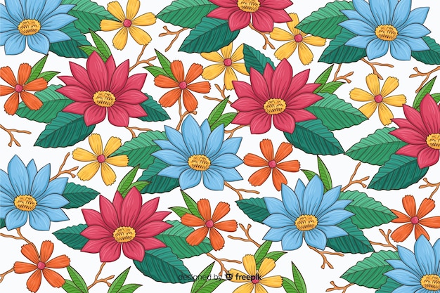 Vector gratuito fondo flores coloridas dibujadas a mano