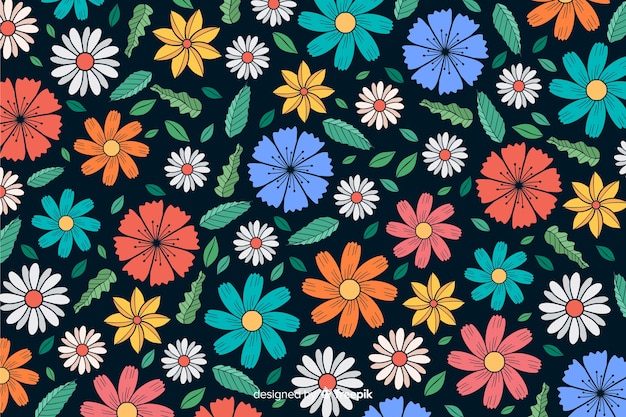 Fondo de flores coloridas dibujadas a mano