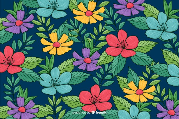 Vector gratuito fondo flores coloridas dibujadas a mano