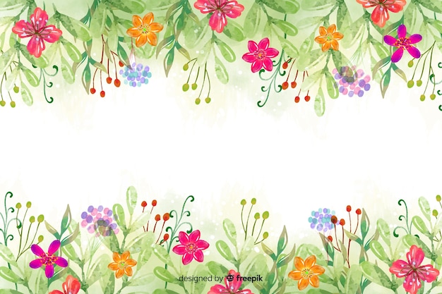 Fondo de flores y hojas dibujadas en acuarelas