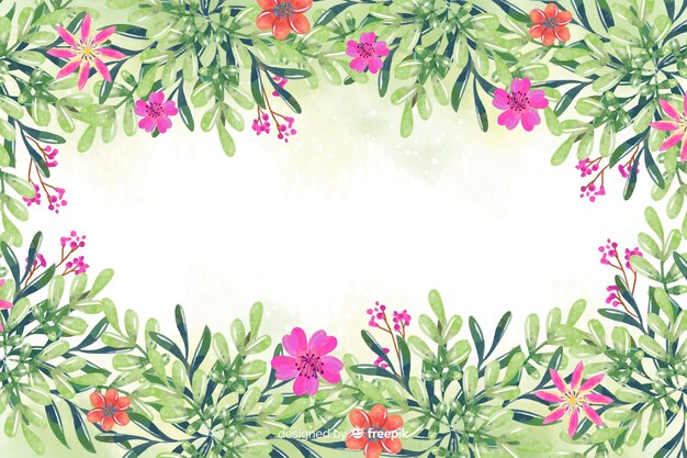 Fondo de flores y hojas dibujadas en acuarelas