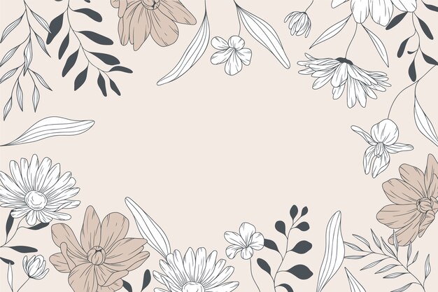 Fondo de flores y hojas dibujadas a mano