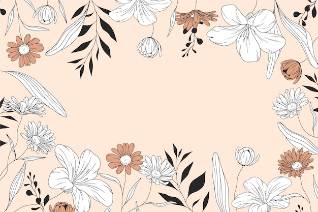Fondo de flores y hojas dibujadas a mano