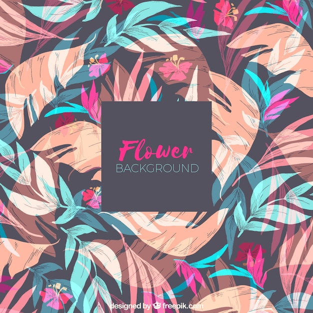 Fondo de flores con hojas en estilo hecho a mano