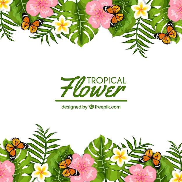 Vector gratuito fondo de flores con mariposas