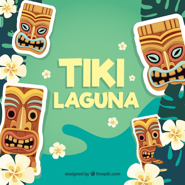 Vector gratuito fondo de flores y máscaras tiki