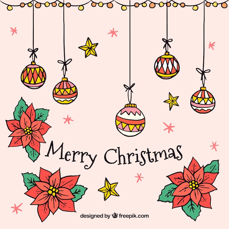 Vector gratuito fondo de flores de pascua y elementos de navidad 