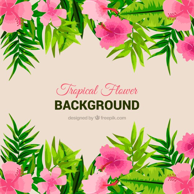 Fondo de flores rosa y hojas 