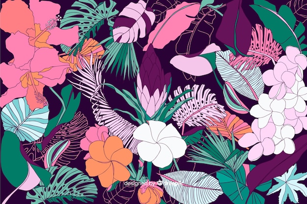 Fondo de flores tropicales en 2d estilo