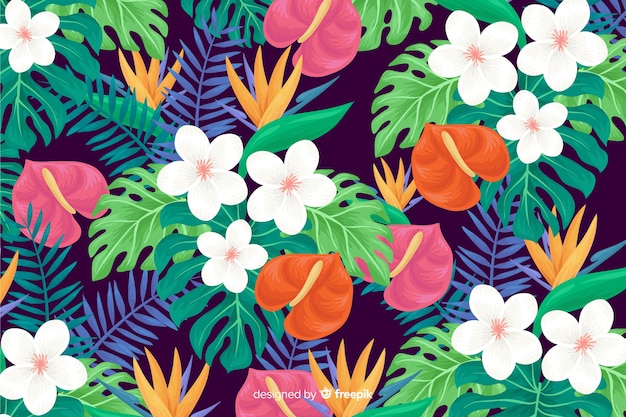 Vector gratuito fondo de flores tropicales 2d