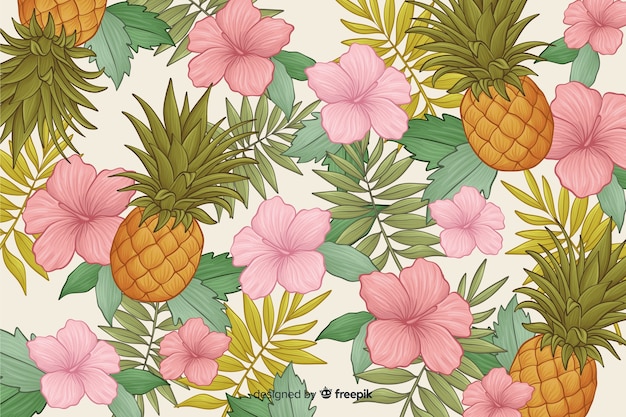 Vector gratuito fondo de flores tropicales dibujadas