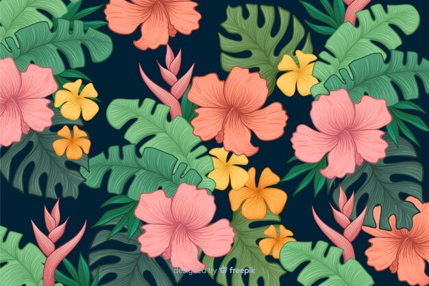 Fondo de flores tropicales dibujadas