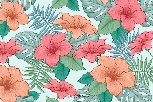 Vector gratuito fondo de flores tropicales dibujadas