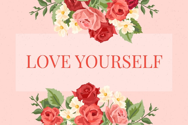 Fondo de flores vintage 2D con letras love you yourself