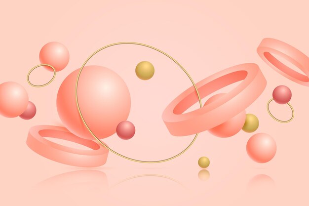 Fondo flotante de formas 3d rosa y dorado