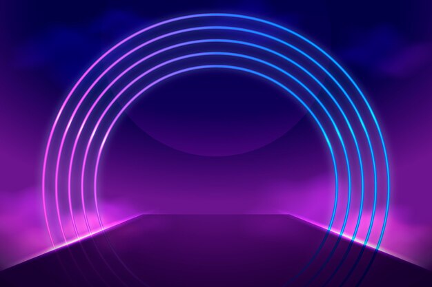 Fondo de forma de círculo de luces de neón realista
