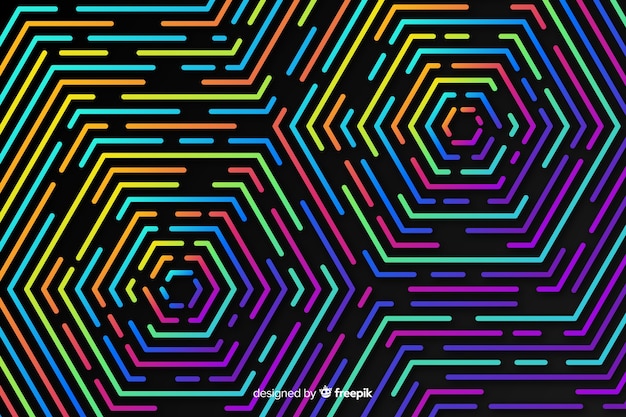 Fondo de formas geométricas coloridas en luz neón