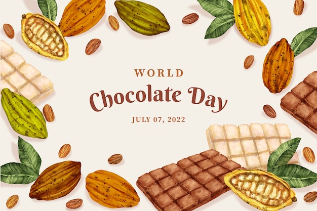 Fondo de frijoles del día mundial del chocolate acuarela