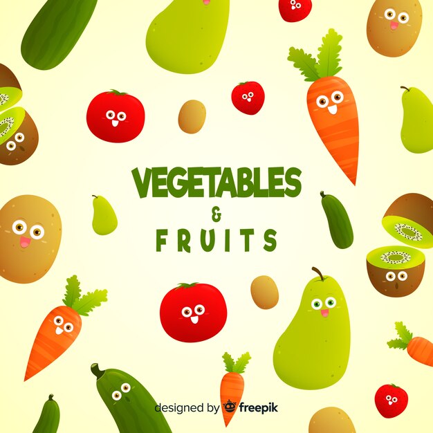Fondo fruta y verdura fresca adorable dibujada a mano