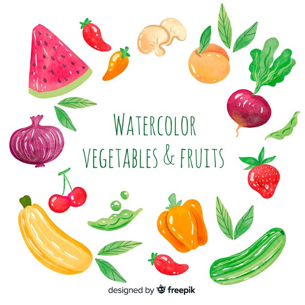 Fondo de frutas y verduras en acuarela