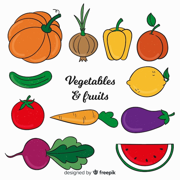 Vector gratuito fondo de frutas y verduras dibujado a mano