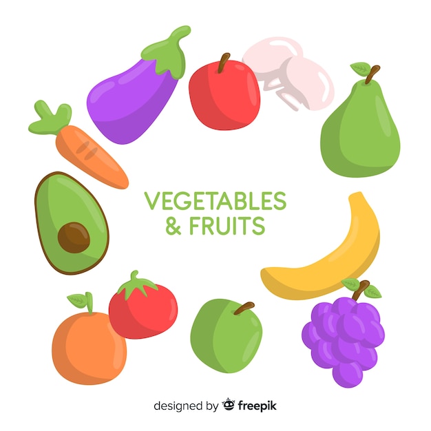 Vector gratuito fondo de frutas y verduras en dibujado a mano