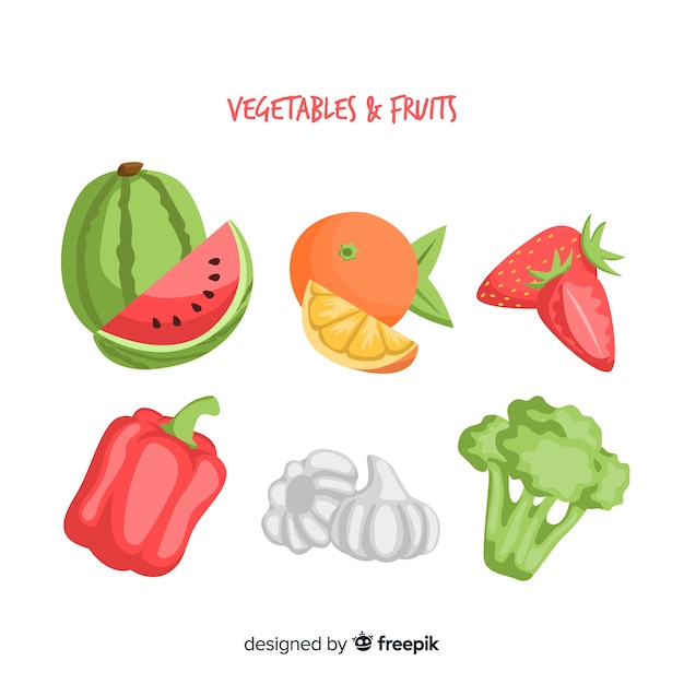 Fondo de frutas y verduras en dibujado a mano