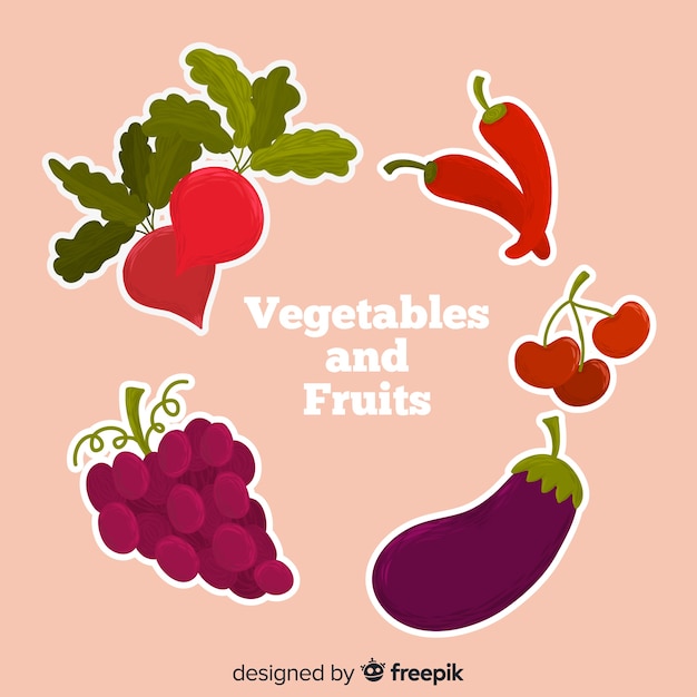 Vector gratuito fondo de frutas y verduras dibujado a mano