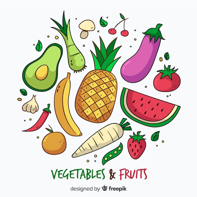 Vector gratuito fondo de frutas y verduras dibujado a mano