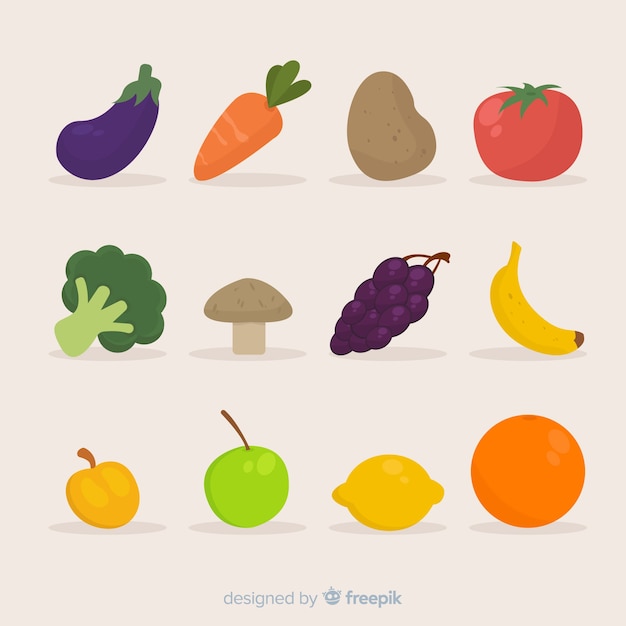 Fondo de frutas y verduras en diseño plano