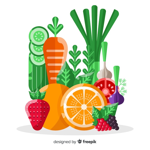 Fondo de frutas y verduras en diseño plano