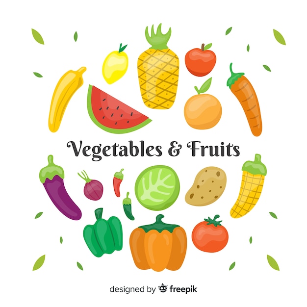 Vector gratuito fondo de frutas y verduras en diseño plano