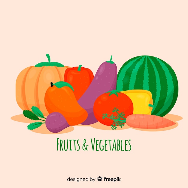 Fondo de frutas y verduras en diseño plano